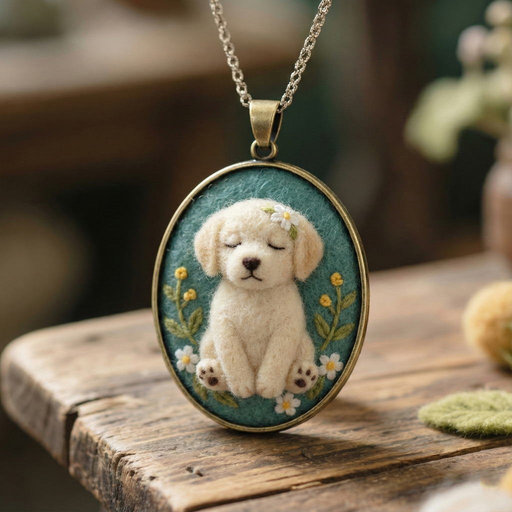 Custom Pet Portrait Necklace - Needle Felted Wool Pet Memorial Jewelry - Personalized Dog Cat Miniature Pendant - Unique Gift for Pet Lovers