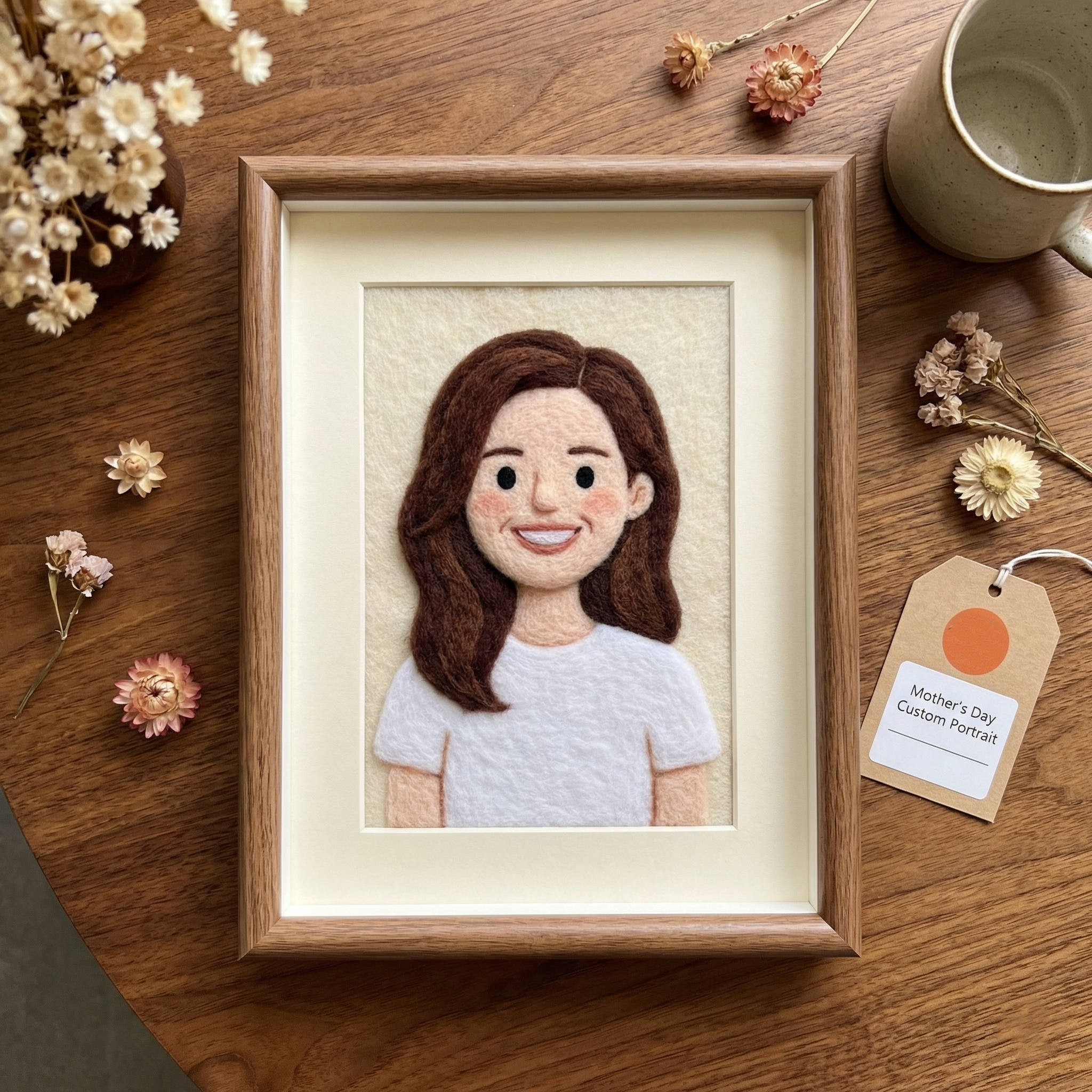 Custom Needle Felted Mother's Day Portrait - Personalized Wool Art for Mom - Framed Mother and Child Portrait - Unique Handmade Gift for Her