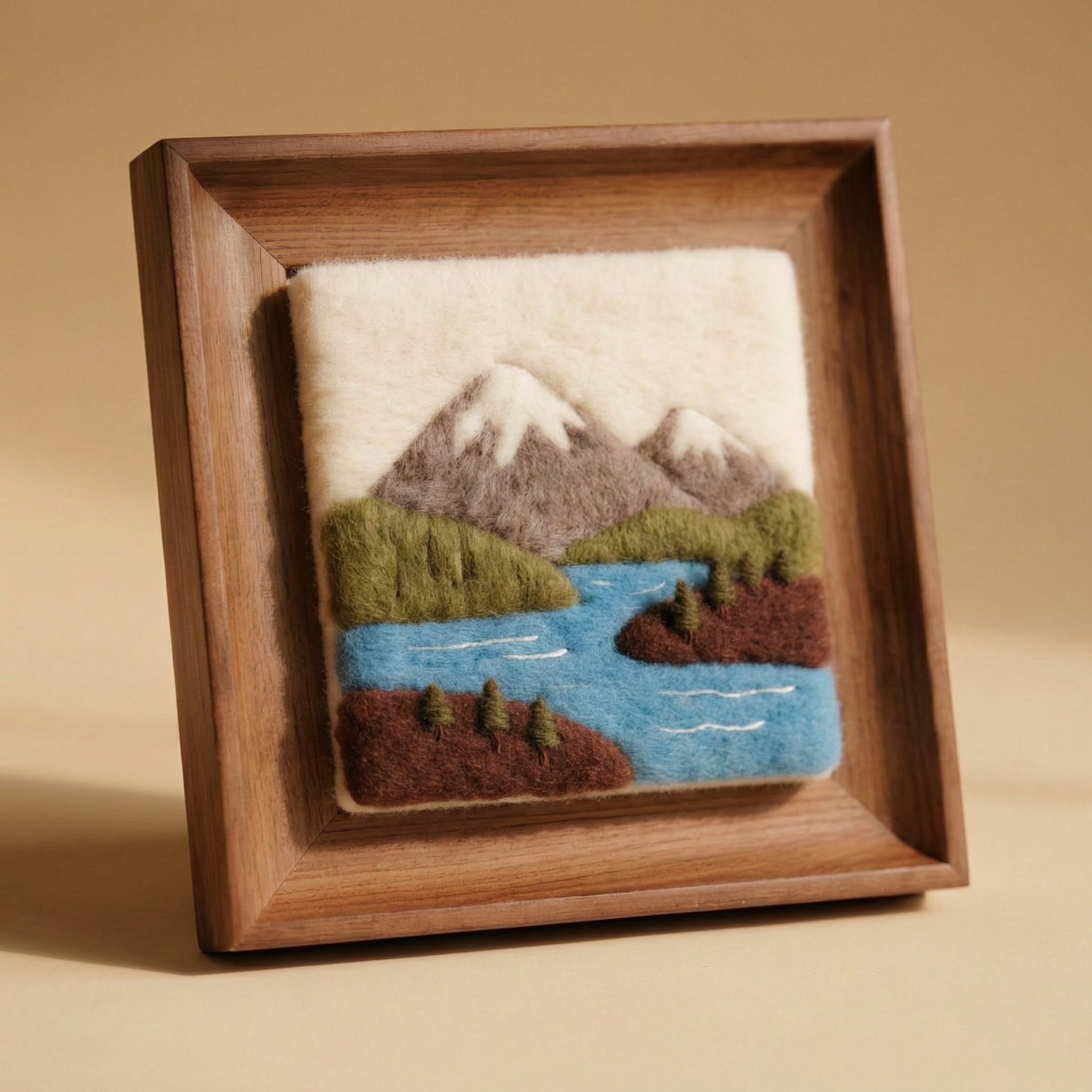DIY Needle Felting Kit Landscape - Mountain & Lake Scenery | Finished Needle Felted Painting | Framed Wool Art Decor