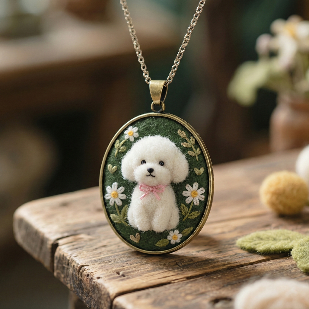 Custom Pet Portrait Necklace - Needle Felted Wool Pet Memorial Jewelry - Personalized Dog Cat Miniature Pendant - Unique Gift for Pet Lovers