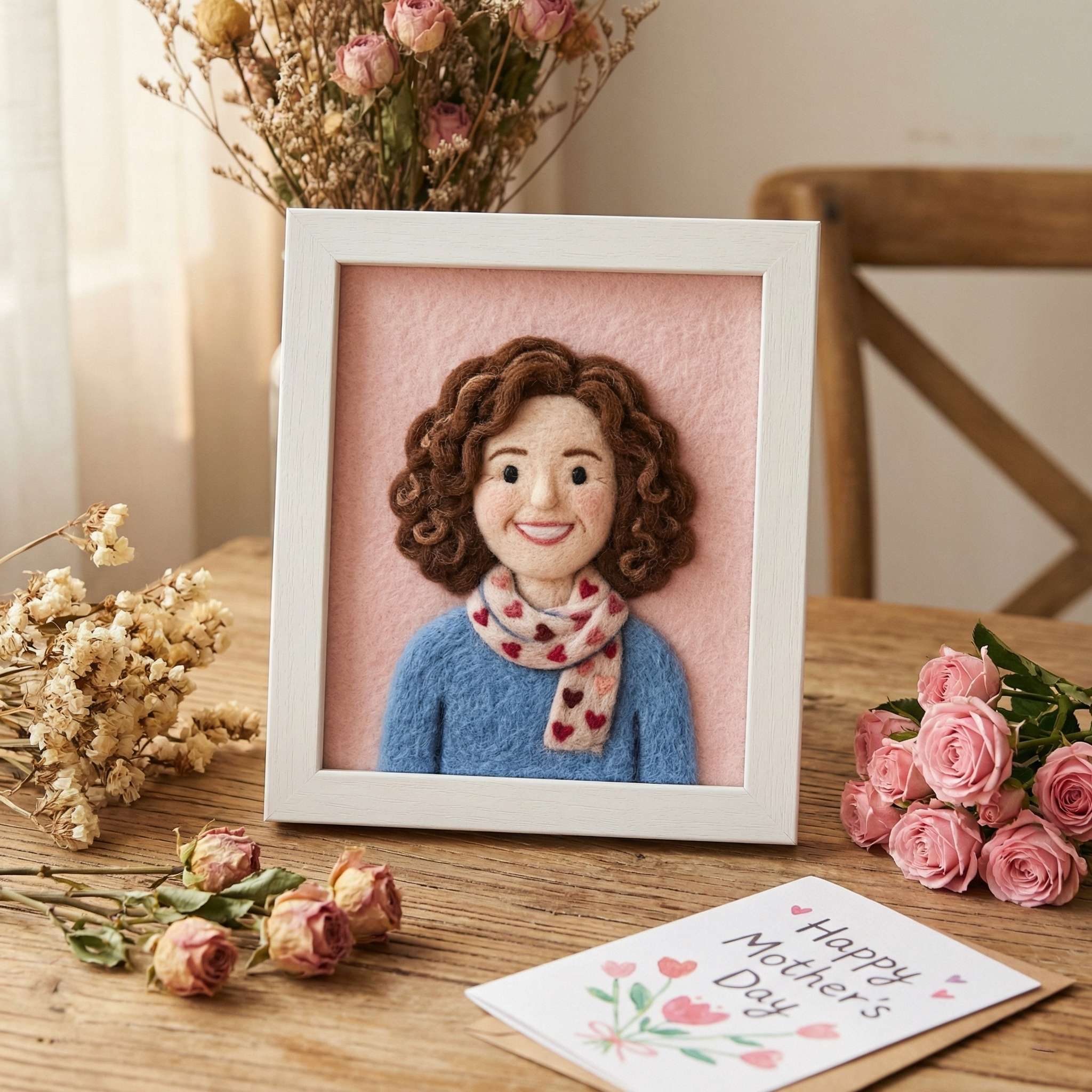 Custom Needle Felted Mother's Day Portrait - Personalized Wool Art for Mom - Framed Mother and Child Portrait - Unique Handmade Gift for Her