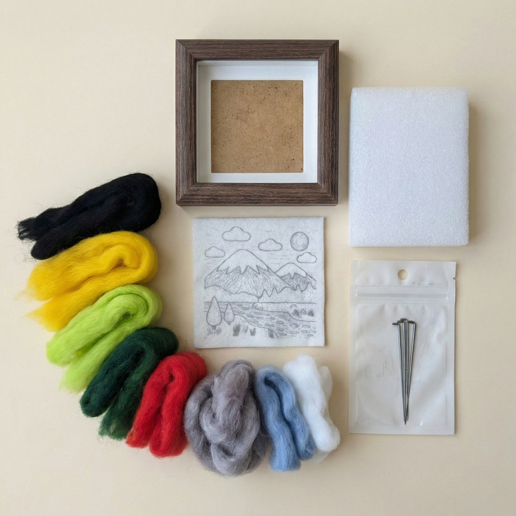 DIY Needle Felting Kit Landscape - Mountain & Lake Scenery | Finished Needle Felted Painting | Framed Wool Art Decor