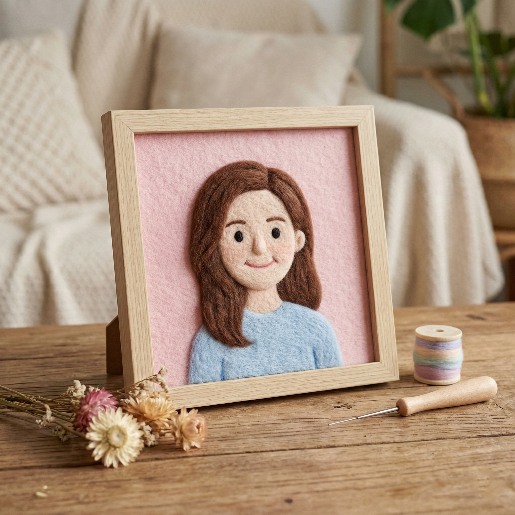 Custom Needle Felted Mother's Day Portrait - Personalized Wool Art for Mom - Framed Mother and Child Portrait - Unique Handmade Gift for Her