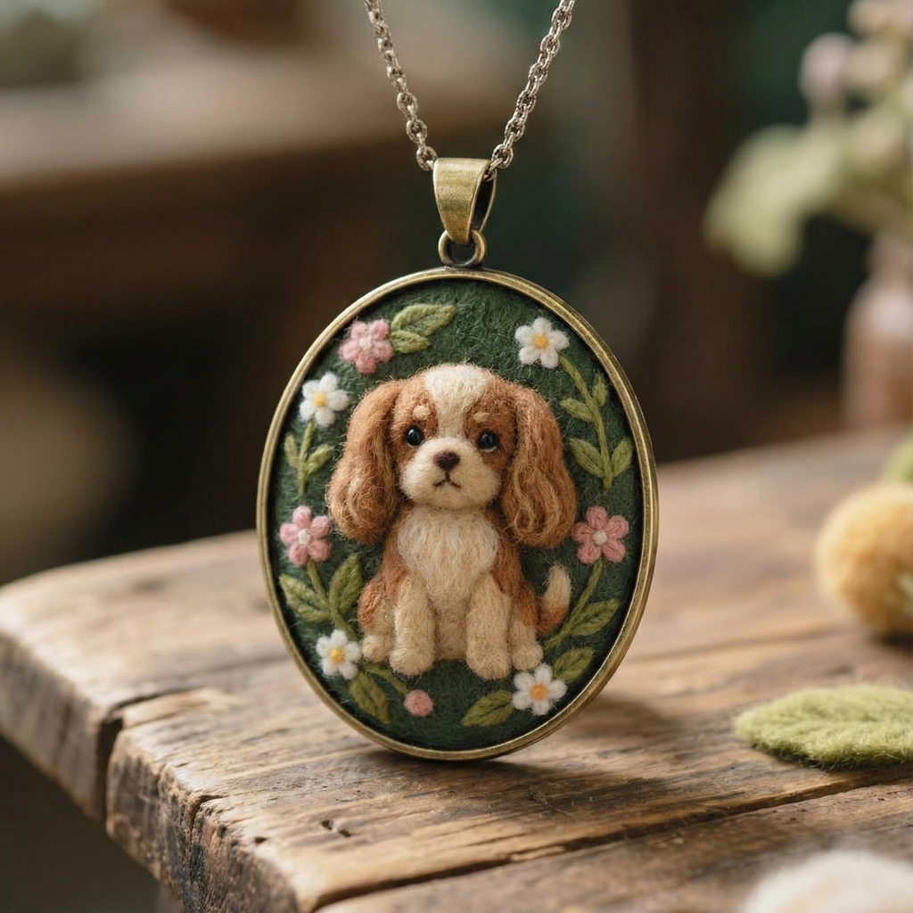 Custom Pet Portrait Necklace - Needle Felted Wool Pet Memorial Jewelry - Personalized Dog Cat Miniature Pendant - Unique Gift for Pet Lovers
