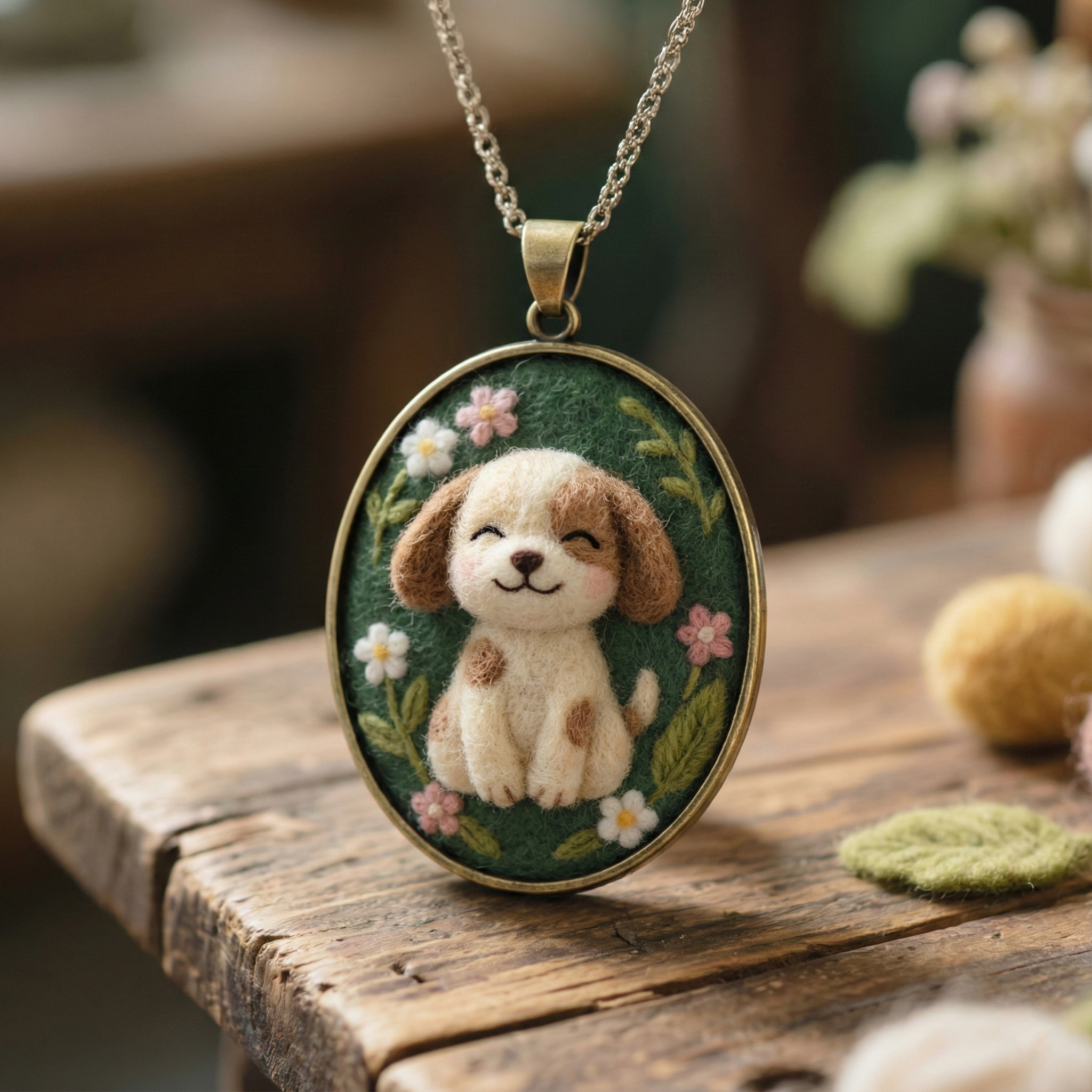 Custom Pet Portrait Necklace - Needle Felted Wool Pet Memorial Jewelry - Personalized Dog Cat Miniature Pendant - Unique Gift for Pet Lovers
