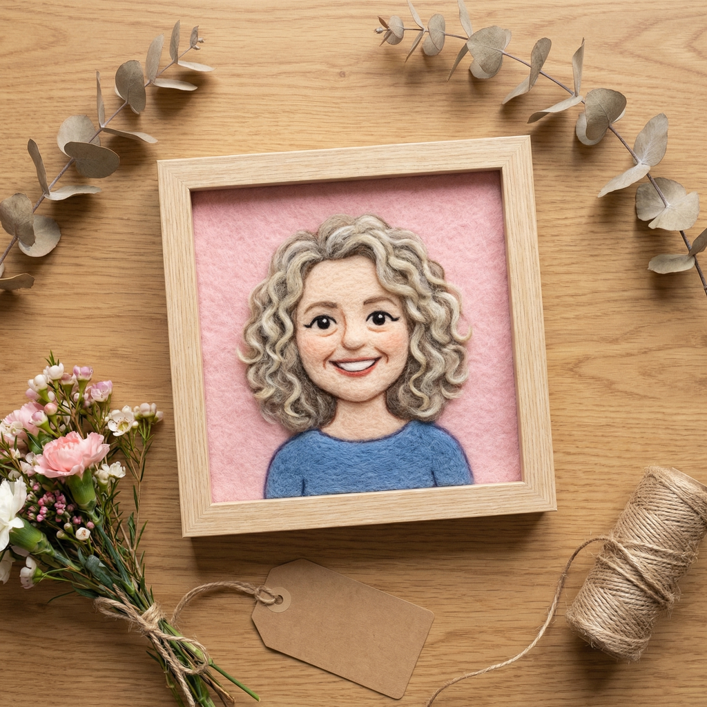 Custom Needle Felted Mother's Day Portrait - Personalized Wool Art for Mom - Framed Mother and Child Portrait - Unique Handmade Gift for Her