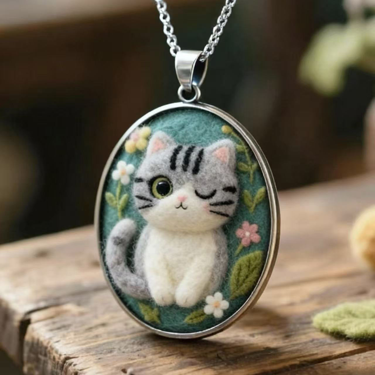 Custom Pet Portrait Necklace - Needle Felted Wool Pet Memorial Jewelry - Personalized Dog Cat Miniature Pendant - Unique Gift for Pet Lovers