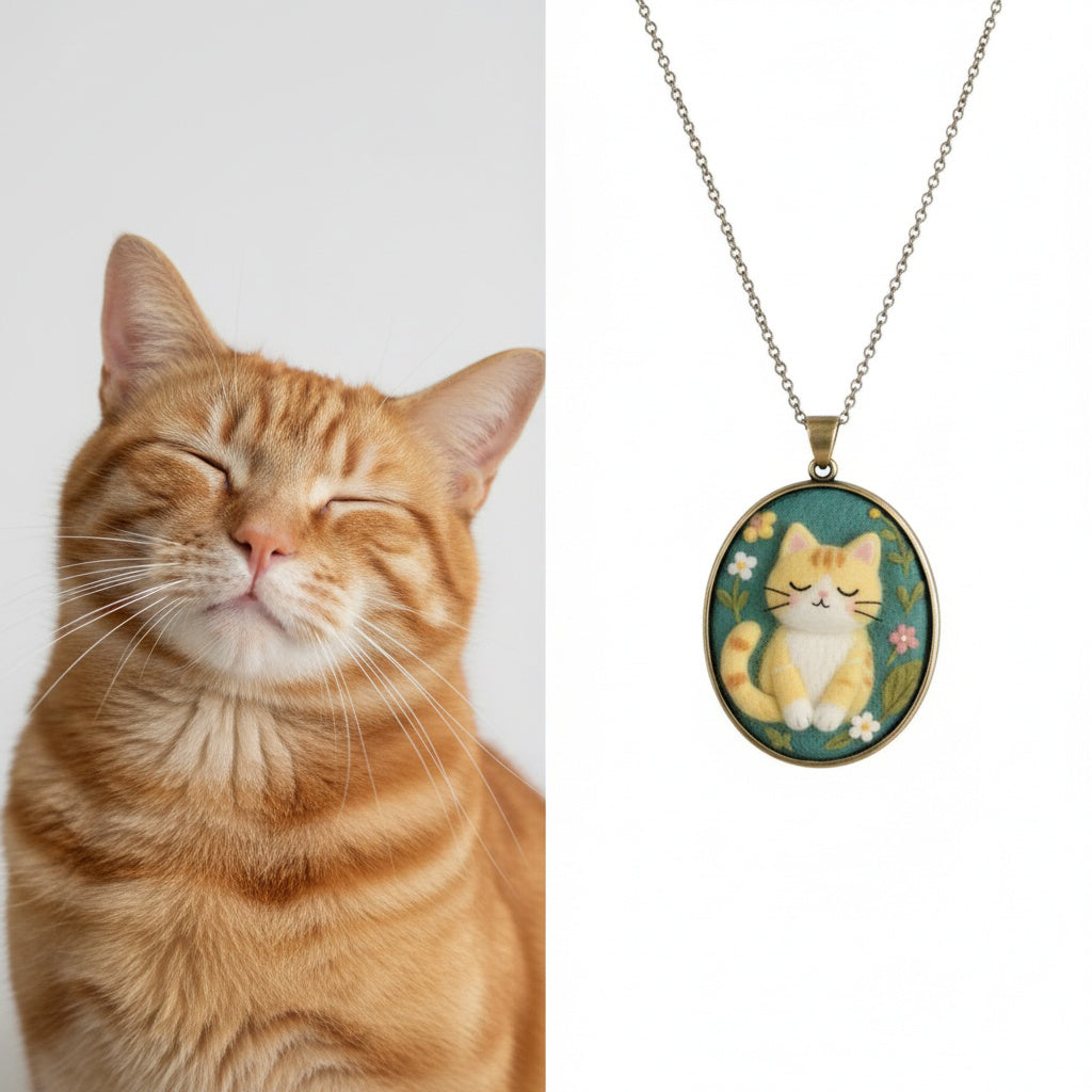 Custom Pet Portrait Necklace - Needle Felted Wool Pet Memorial Jewelry - Personalized Dog Cat Miniature Pendant - Unique Gift for Pet Lovers