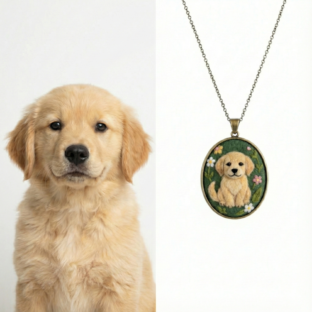 Custom Pet Portrait Necklace - Needle Felted Wool Pet Memorial Jewelry - Personalized Dog Cat Miniature Pendant - Unique Gift for Pet Lovers