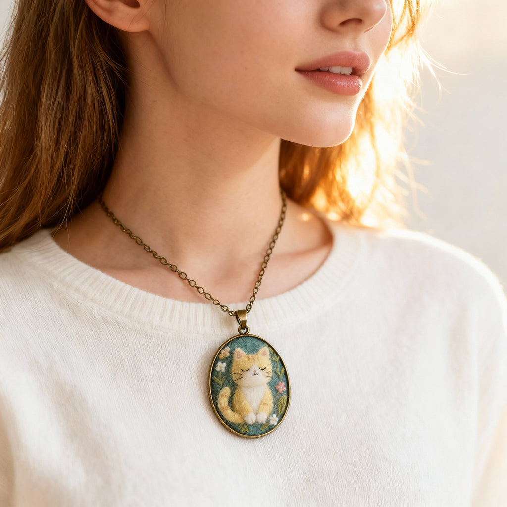 Custom Pet Portrait Necklace - Needle Felted Wool Pet Memorial Jewelry - Personalized Dog Cat Miniature Pendant - Unique Gift for Pet Lovers