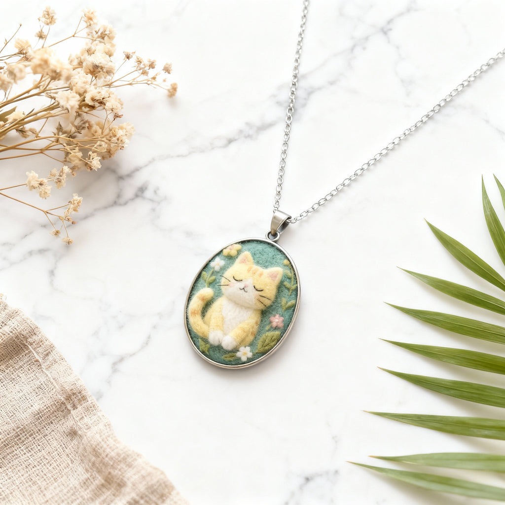 Custom Pet Portrait Necklace - Needle Felted Wool Pet Memorial Jewelry - Personalized Dog Cat Miniature Pendant - Unique Gift for Pet Lovers
