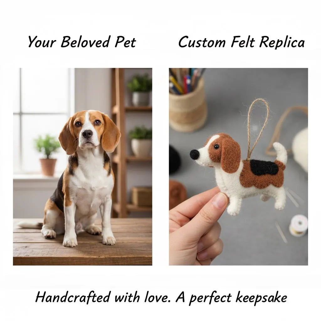 Custom Felted Dog Ornament – Personalized Pet Portrait, Handmade Memorial Gift