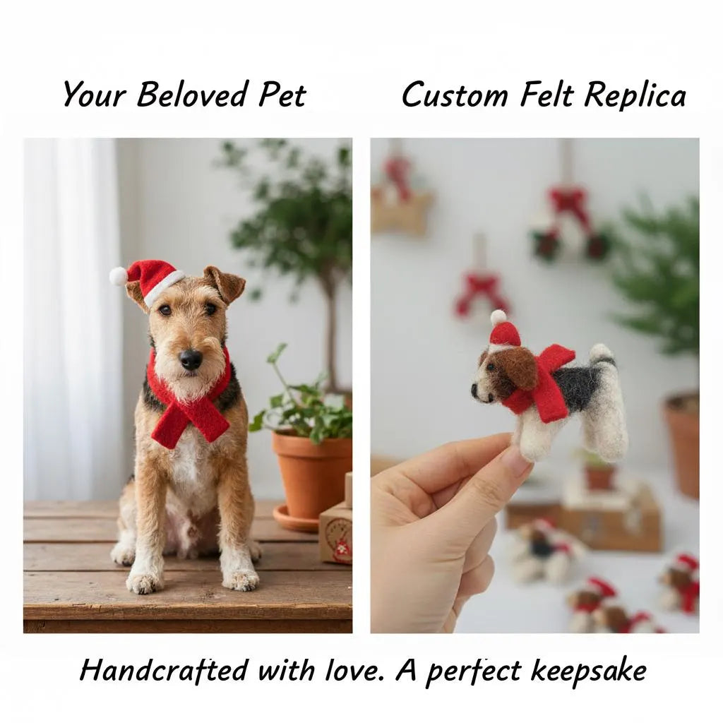 Custom Felted Dog Ornament – Personalized Pet Portrait, Handmade Memorial Gift
