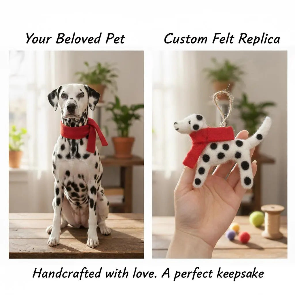 Custom Felted Dog Ornament – Personalized Pet Portrait, Handmade Memorial Gift